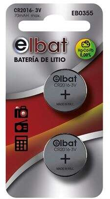 PACK 2 Pilas CR2016 Litio de Boton 3V