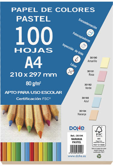 Papel A4 NARANJA Pastel 100 Hojas 80gr 