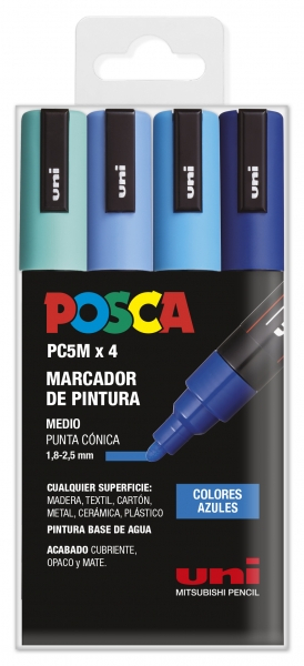 PACK 4 Rotuladores Posca PC-5M COLORES AZULES Punta de Bala 1.8-2.5mm