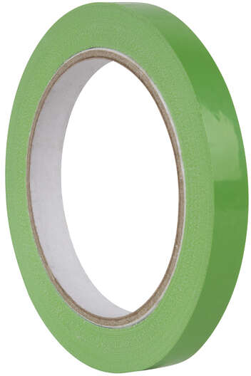 PACK 12 Cinta cierra bolsas PVC 9mm x 66 metros. VERDE. Apli 17001