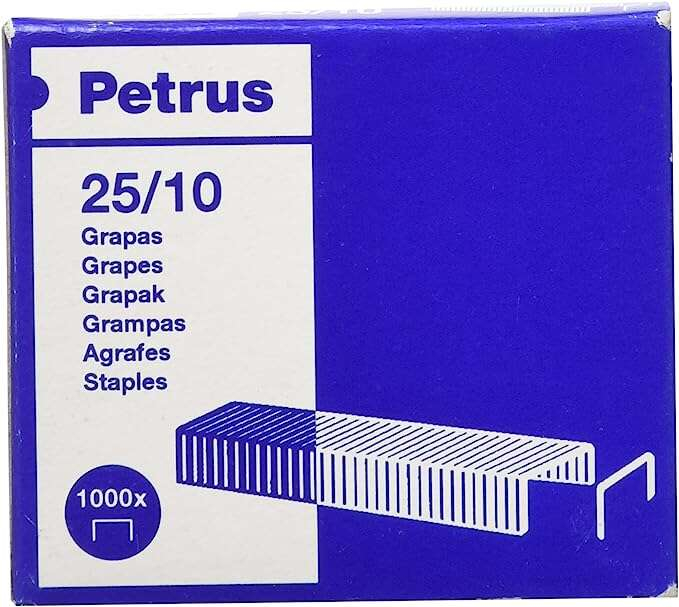 Petrus Caja de 1000 Grapas 25/10 Galvanizadas Hasta 60 Hojas