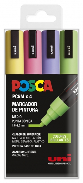 PACK 4 Rotuladores Posca PC-5M COLORES BRILLANTES Punta de Bala 1.8-2.5mm