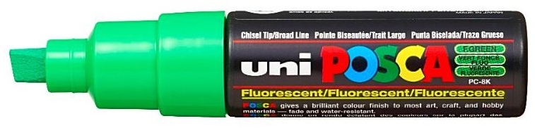 POSCA PC-8K VERDE FLUOR, punta Biselada 8mm Multisuperficie (cristal, madera, tela, plastico)
