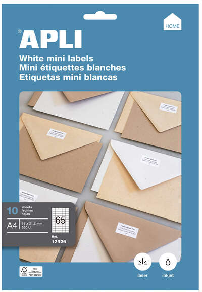 Imagen extra Apli Etiquetas Blancas Permanentes 38.0 x 21.2mm 10 Hojas