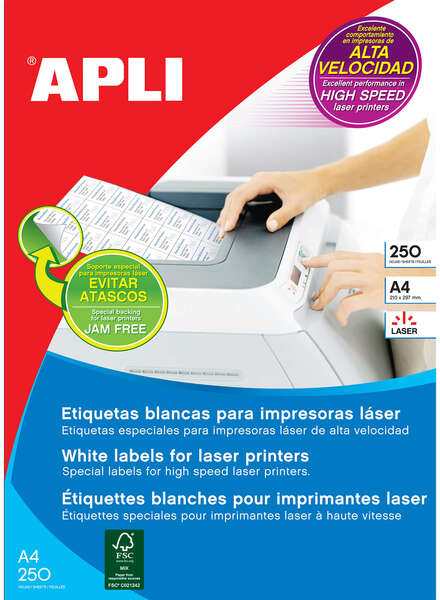 Imagen extra Apli Etiquetas Blancas Permanentes para Laser 105.0 x 148.0mm 250 Hojas