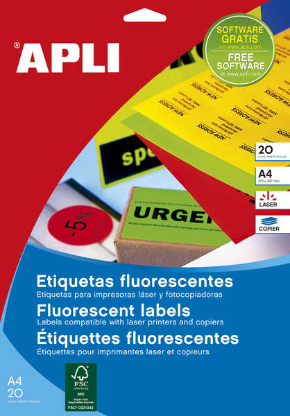 Imagen extra Apli Etiquetas Amarillo Fluorescente Permanentes 64.0 x 33.9mm 100 Hojas