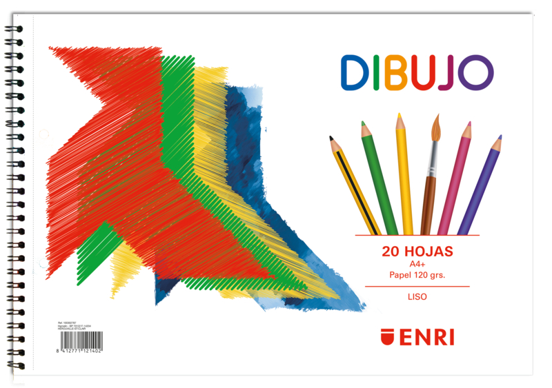 Enri Pajarita Bloc de Dibujo A4+ - Tapa Blanda - 20 Hojas 120gr - Microperforado - 2 Taladros - Liso