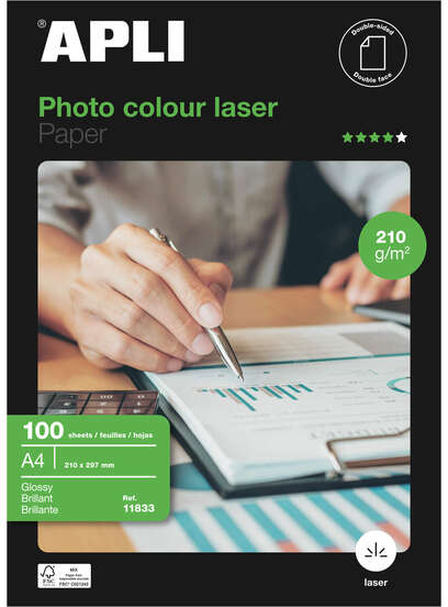 Apli Papel Fotografico Colour Laser A4 210g 100 Hojas