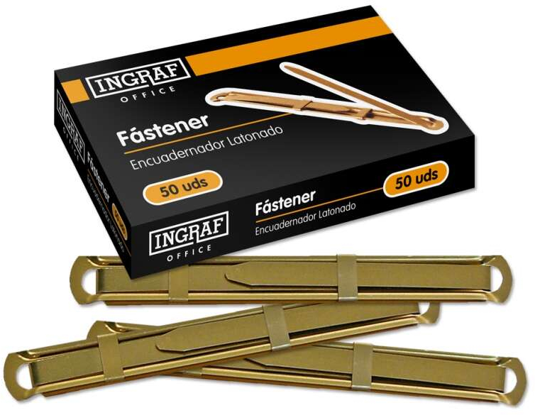 Fasteners Dorados metalicos. Caja de 50 fasteners encuadernadores