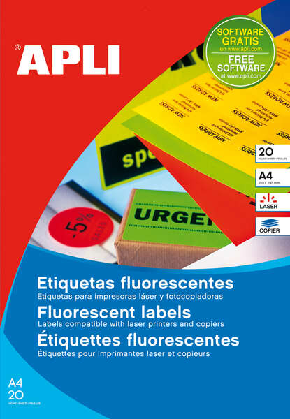 Imagen extra Apli Etiquetas Naranja Fluorescente Permanentes 64.0 x 33.9mm 20 Hojas