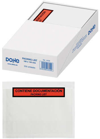 Caja de 250 Sobres Autoadhesivos Packing List - 180x140mm. Dohe 