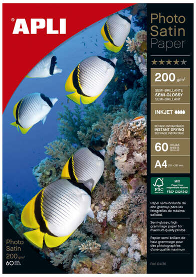 Apli Papel Fotografico Photosatin A4 200g 60 Hojas
