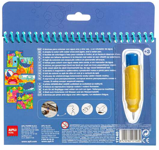 Imagen extra Apli Bloc Pinta y Colorea con Agua Marino - Block con 6 Laminas de Dibujo - Pincel Recargable con Agua - Colorea Una y Otra Vez