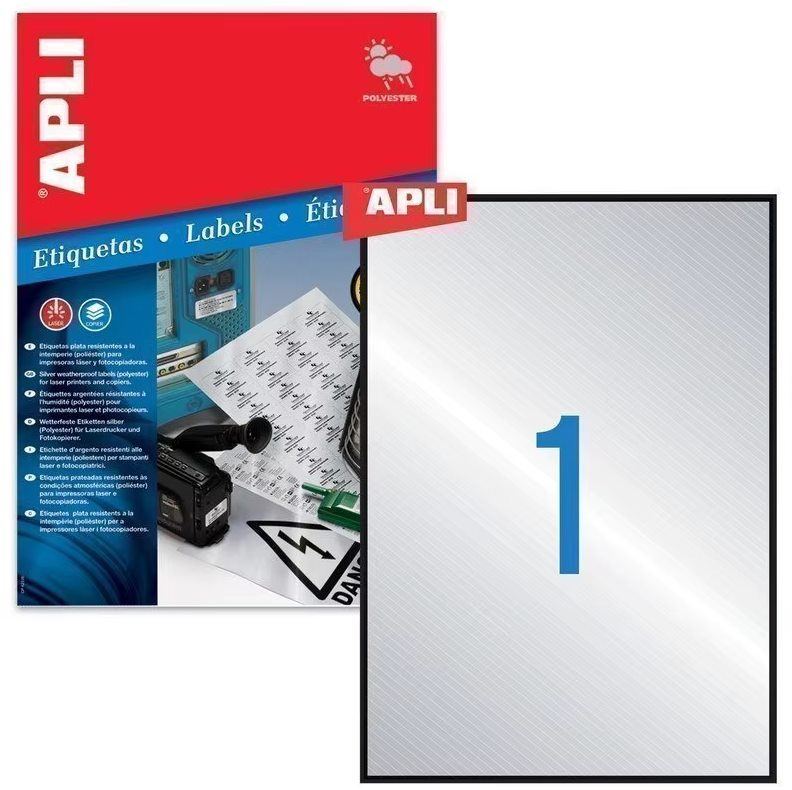 Etiquetas Metalizadas Apli 10071. Caja 20 Hojas con 1 Etiqueta por hoja de 297x210 mm. 20 Etiquetas total