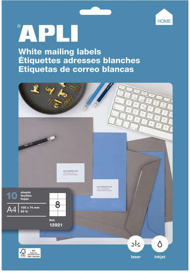 Imagen extra Apli Etiquetas Blancas Permanentes 105.0 x 74.0mm 10 Hojas