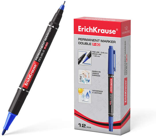 Rotulador ECONOMICO Doble punta Permanente AZUL.  Erichkrause P-80