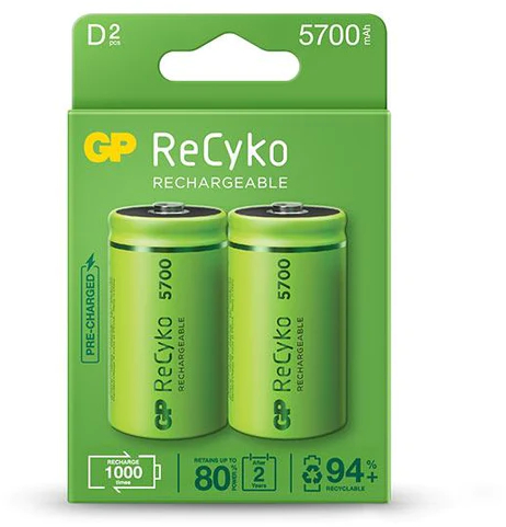 GP ReCyko Pack de 2 Pilas Recargables 5700mAh D 1.2V