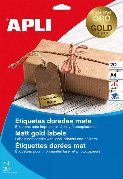 Imagen extra Apli Etiquetas Metalizadas Oro 63.5 x 29.6mm 20 Hojas