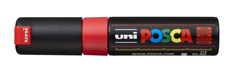 Imagen extra POSCA PC-8K ROJO FLUOR, punta Biselada 8mm Multisuperficie (cristal, madera, tela, plastico)