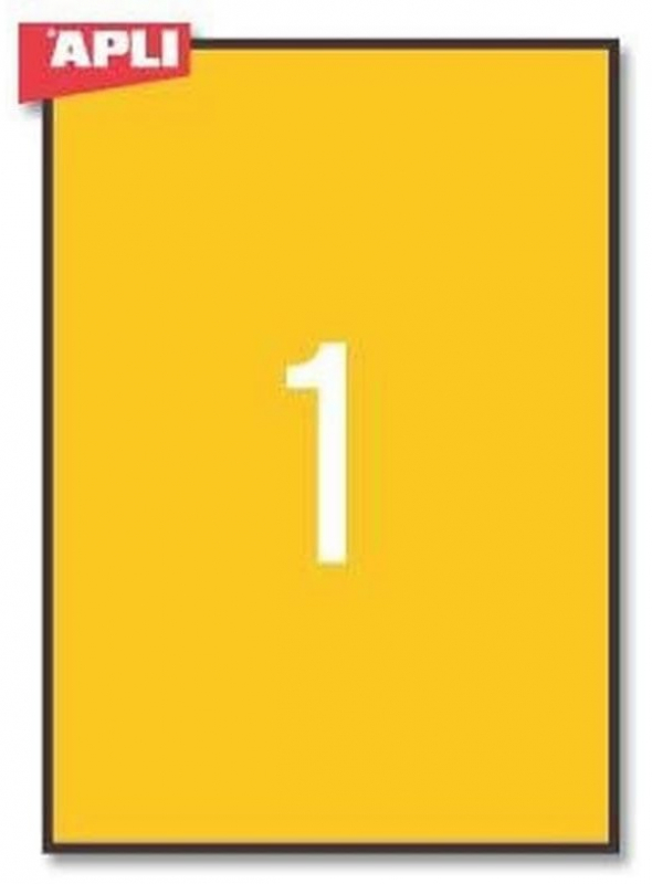 Etiquetas Naranja fluorescentes Apli 2879. Caja 20 Hojas con 1 Etiqueta por hoja de 297x210 mm. 20 Etiquetas total.