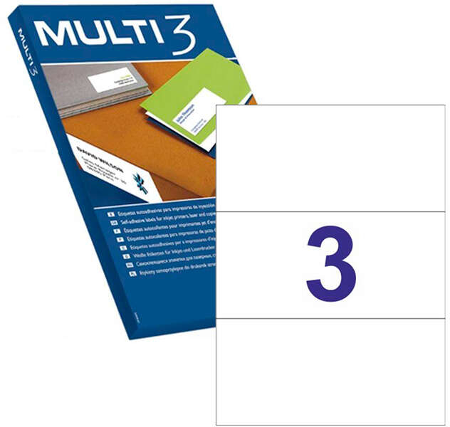 Caja 100 Hojas A4 con 3 Etiquetas por Hoja. 300 Etiquetas 210x99 mm