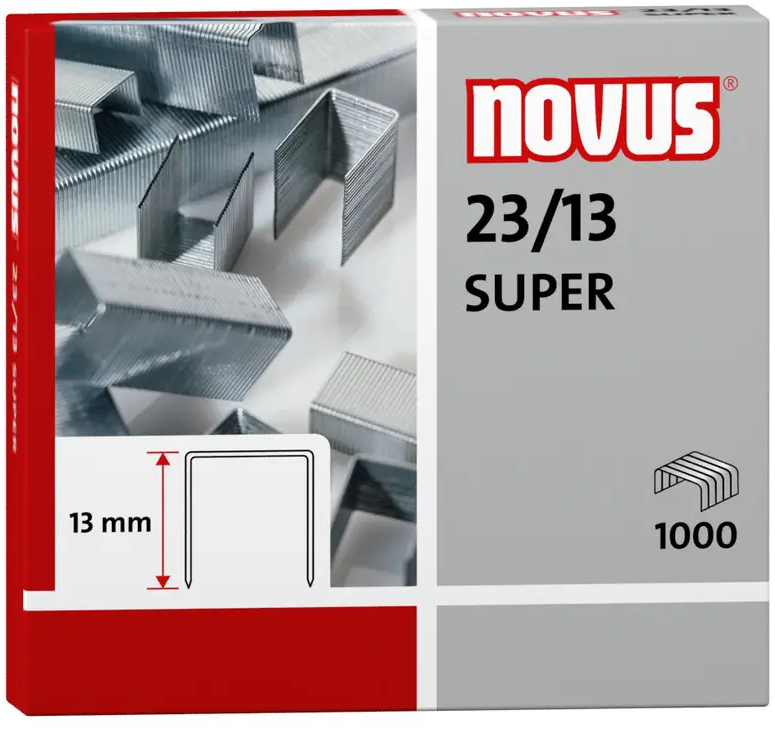 Novus 23/13 Super Caja de 1000 Grapas 23/13 Galvanizadas para Grapadoras de Gruesos