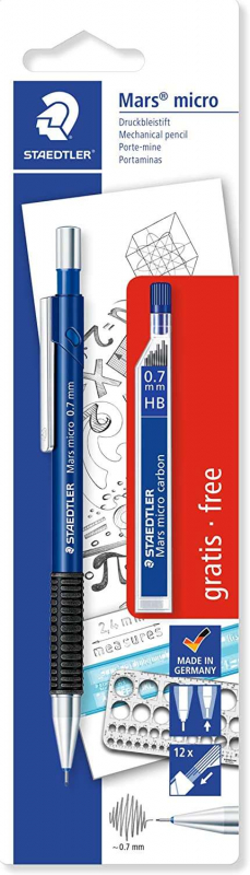Pack de 1 Portaminas Staedtler Mars Micro 0.7mm + 1 Tubo de 12 Minas HB 
