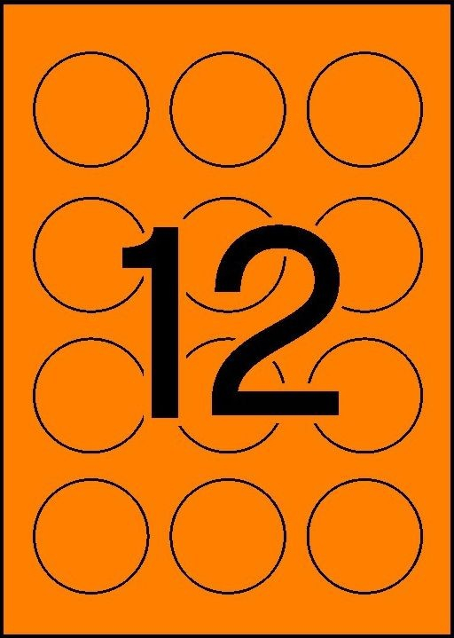 Apli Etiquetas Naranja Fluorescente Permanentes diametro 60.0mm 20 Hojas