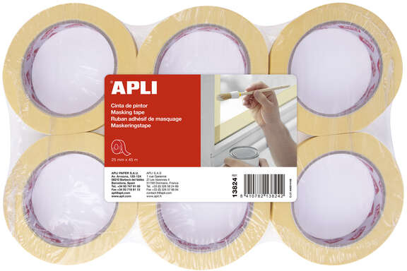 PACK 6 Cinta Pintor 25mm x 45 metros. Estrecha. Apli 13824 