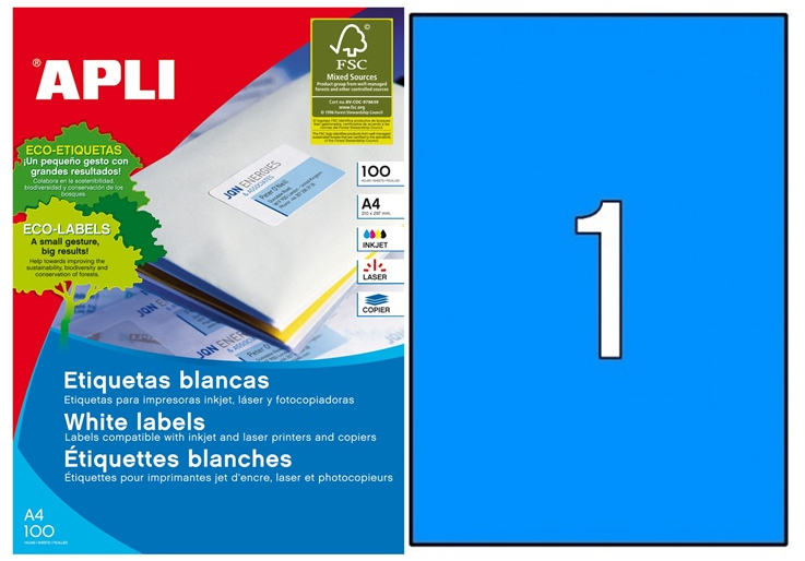 Apli Etiquetas Azules Permanentes 210.0 x 297.0mm 100 Hojas