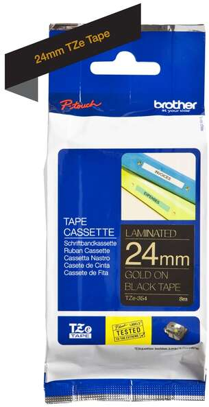 Imagen extra Brother TZe354 Cinta Laminada Original de Etiquetas Texto dorado sobre fondo negro Ancho 24mm x 8 metros
