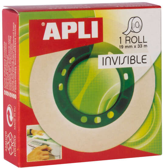 Cinta adhesiva Invisible 33x19mm (No deja marcas al fotocopiar). Apli 11036