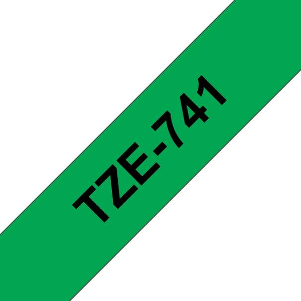 Imagen extra Brother TZe741 Cinta Laminada Original de Etiquetas Texto negro sobre fondo verde Ancho 18mm x 8 metros