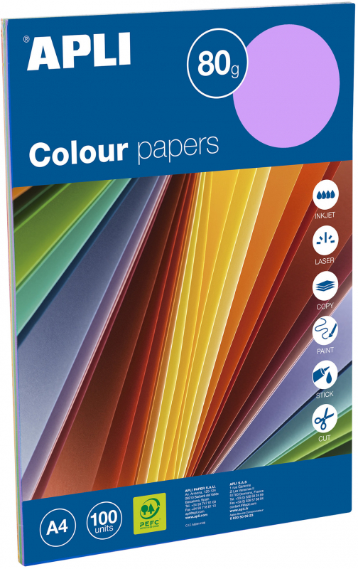 Papel en COLORES SURTIDOS Intensos A4 100 hojas de 80gr.