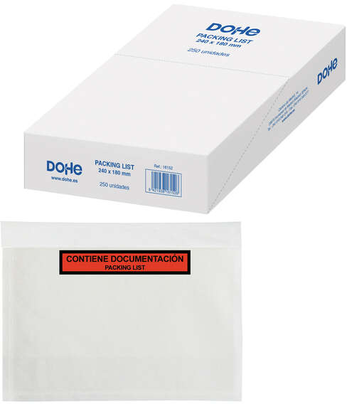 Caja de 250 Sobres Autoadhesivos Packing List - 240x180 mm. Dohe 