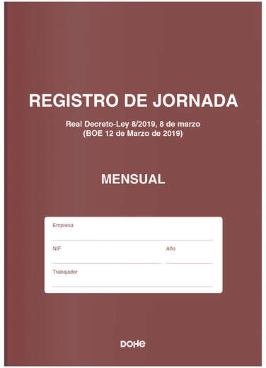 Dohe Libro de Registro de Jornada - 12 Hojas Mensuales - Ideal para 1 Empleado 1 Año - Papel de 120 gr