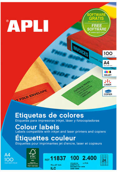 Imagen extra Apli Etiquetas Verdes Permanentes 70.0 x 37.0mm 100 Hojas