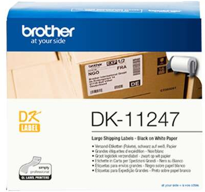 Brother DK11247 Etiquetas Originales Precortadas para Envios Grandes 103x164 mm 180 Unidades Texto negro sobre fondo blanco