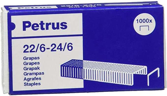 Petrus Grapas 22/6 Galvanizadas Hasta 30 Hojas Caja de 1000 Grapas