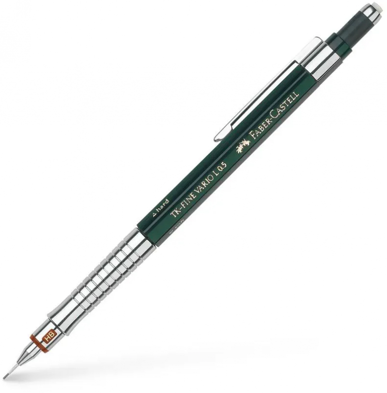 Faber-Castell TK-Fine Vario L Portaminas HB 0.5mm - Con Goma de Borrar - Clip de Metal - Color Verde