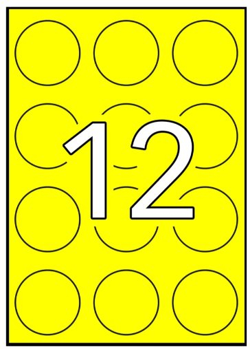 Apli Etiquetas Amarillo Fluorescente Permanentes diametro 60.0mm 20 Hojas