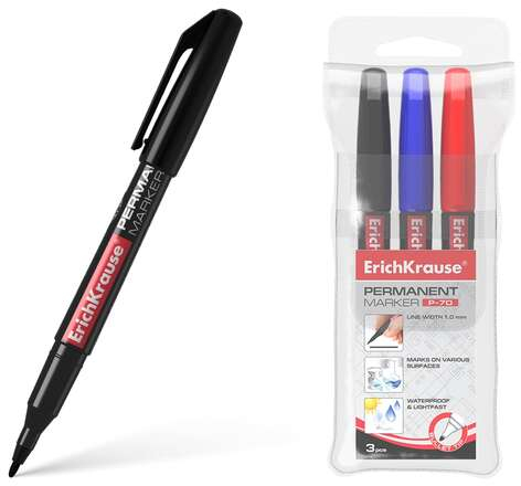 PACK 3 Rotuladores Permanentes P-70 - Punta redonda de 1.0mm - Negro, Azul, Rojo. Erichkrause