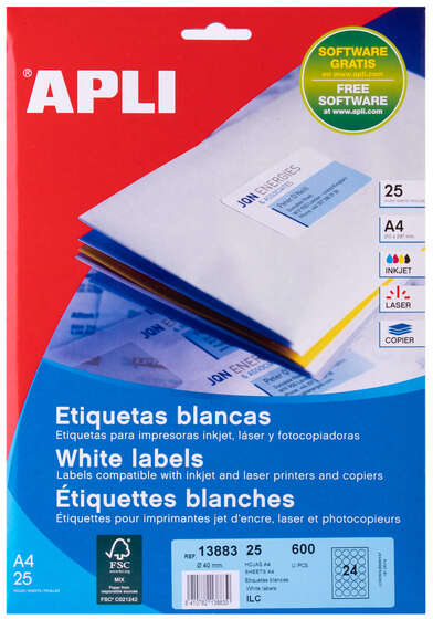 Imagen extra Apli Etiquetas Blancas Permanentes diametro 40.0mm 25 Hojas