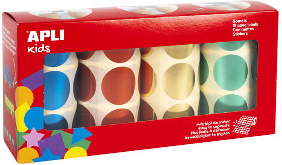 Apli Gomets Redondos Metalizados diametro 33mm Pack de 4 Rollos (Amarillo, Azul, Rojo y Verde)