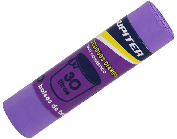 PACK 10 Bolsas de basura domesticas (30 Litros). MORADAS. Gran calidad.