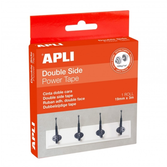 Cinta Adhesiva Doble Cara Power (Soporta hasta 100 kg). Apli 19184