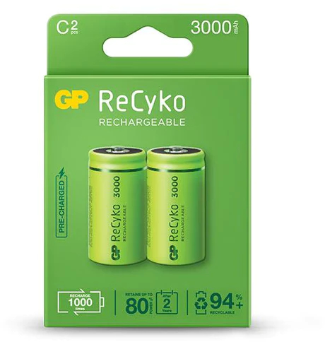 GP ReCyko Pack de 2 Pilas Recargables 3000mAh LR14C Tipo C 1.2V