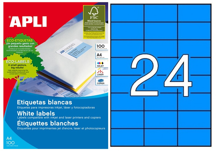 Apli Etiquetas Azules Permanentes 70.0 x 37.0mm 100 Hojas
