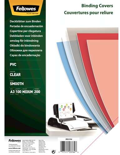 Fellowes PACK 100 Portadas para Encuadernar de PVC A3 200 Micras Transparente