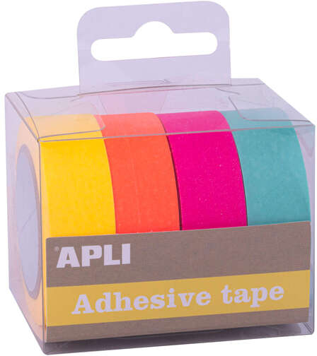 Pack 4 Cintas Adhesivas de Papel Washi - Tonos Fluor. Apli 18817